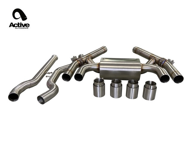 Active Autowerke F87 M2C Valved Rear Axle-back Exhaust w Tips w carbon fiber over brushed tips