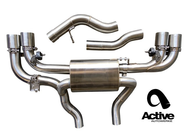 Active Autowerke G4X BMW M240i Valved Rear Axle-back Exhaust w Tips w Carbon Over Black Chrome Tips