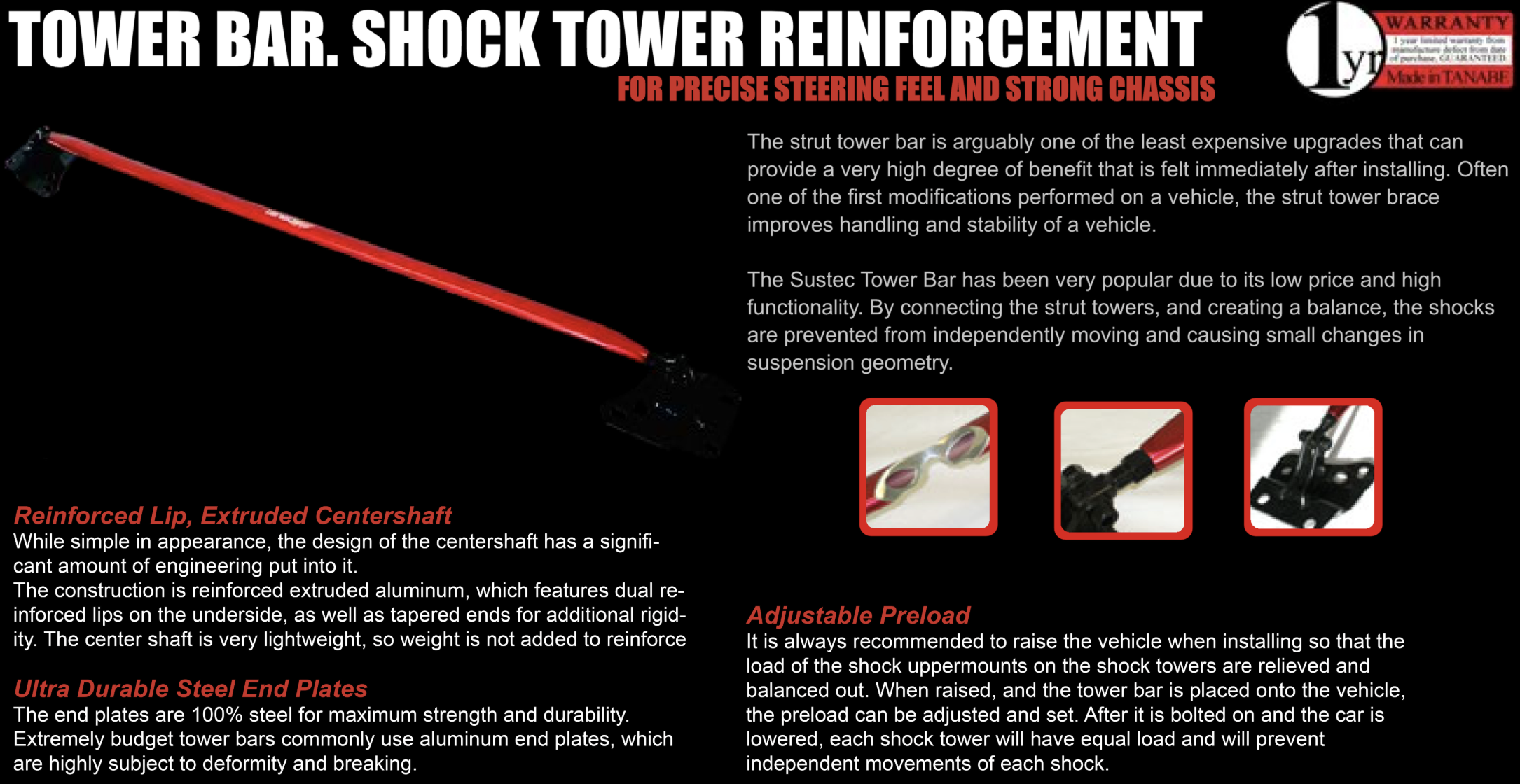 Tanabe - Sustec (Center/Rear) Strut Tower Bar Plus - 2023+Toyota GR Corolla