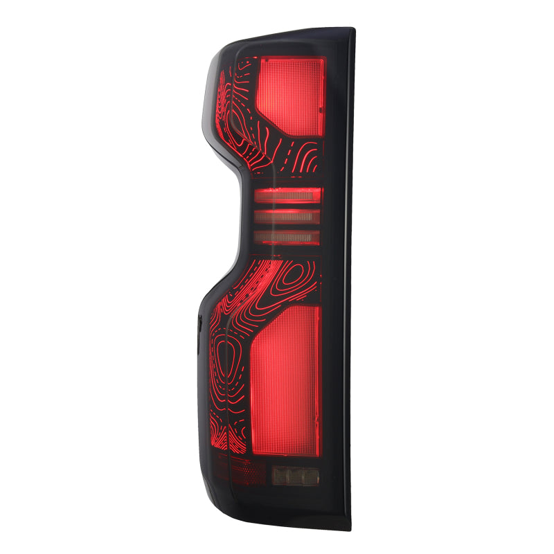 AlphaRex 19+Cheverolet 1500/2500HD/3500HD Silverado Luxx Series LED TailLights Alpha-Black Topo-Etch