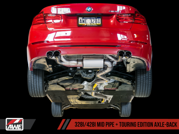 AWE Tuning - AWE Tuning BMW F3X N20/N26 328i/428i Touring Edition Exhaust Quad Outlet - 80mm Chrome Silver Tips