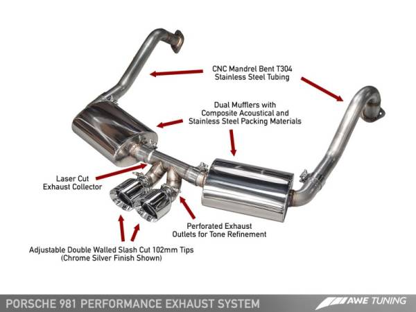 AWE Tuning - AWE Tuning Porsche 981 Performance Exhaust System - w/Chrome Silver Tips