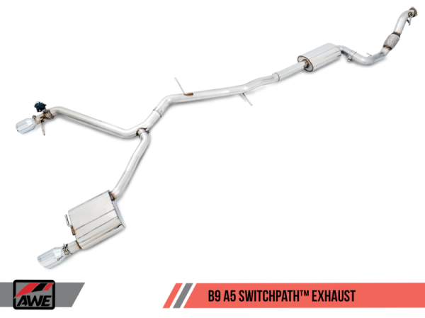 AWE Tuning - AWE Tuning Audi B9 A5 SwitchPath Exhaust Dual Outlet - Chrome Silver Tips (Includes DP and Remote)