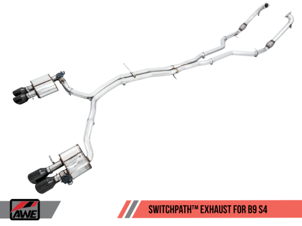 AWE Tuning - AWE Tuning Audi B9 S4 SwitchPath Exhaust - Non-Resonated (Black 102mm Tips)