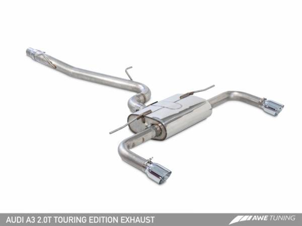 AWE Tuning - AWE Tuning Audi 8V A3 Touring Edition Exhaust - Dual Outlet Chrome Silver 90 mm Tips