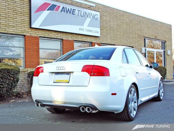 AWE Tuning - AWE Tuning Audi B7 A4 3.2L Touring Edition Quad Tip Exhaust - Polished Silver Tips