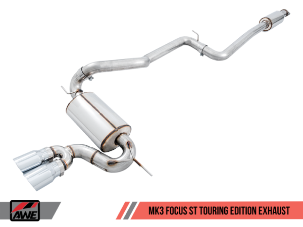 AWE Tuning - AWE Tuning Ford Focus ST Touring Edition Cat-back Exhaust - Resonated - Chrome Silver Tips