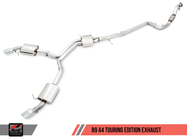 AWE Tuning - AWE Tuning Audi B9 A4 Touring Edition Exhaust Dual Outlet - Chrome Silver Tips (Includes DP)