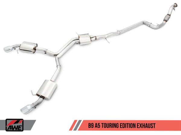 AWE Tuning - AWE Tuning Audi B9 A5 Touring Edition Exhaust Dual Outlet - Chrome Silver Tips (Includes DP)