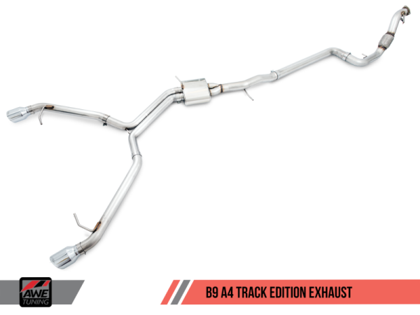 AWE Tuning - AWE Tuning Audi B9 A4 Track Edition Exhaust Dual Outlet - Chrome Silver Tips (Includes DP)