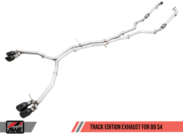 AWE Tuning - AWE Tuning Audi B9 S4 Track Edition Exhaust - Non-Resonated (Black 102mm Tips)