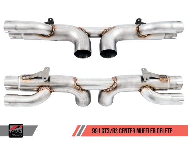 AWE Tuning - AWE Tuning Porsche 991 GT3 / RS Center Muffler Delete - Chrome Silver Tips