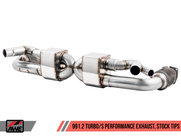 AWE Tuning - AWE Tuning Porsche 991.2 Turbo Performance Exhaust and High-Flow Cat Sections - For OE Tips