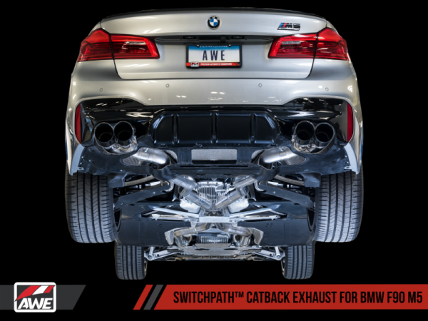 AWE Tuning - AWE Tuning 18-19 BMW F90 M5 SwitchPatch Cat-Back Exhaust- Black Diamond Tips