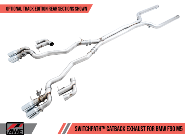 AWE Tuning - AWE Tuning 18-19 BMW M5 (F90) 4.4T AWD SwitchPath Cat-back Exhaust - Chrome Silver Tips