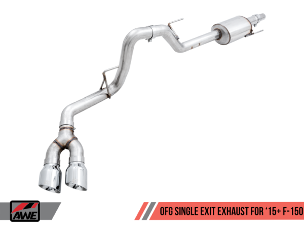 AWE Tuning - AWE Tuning 2015+ Ford F-150 0FG Single Exit Performance Exhaust System w/4.5in Chrome Silver Tips