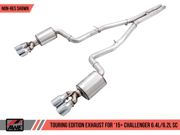 AWE Tuning - AWE Tuning 2015+ Dodge Challenger 6.4L/6.2L Non-Resonated Touring Edition Exhaust - Quad Silver Tips