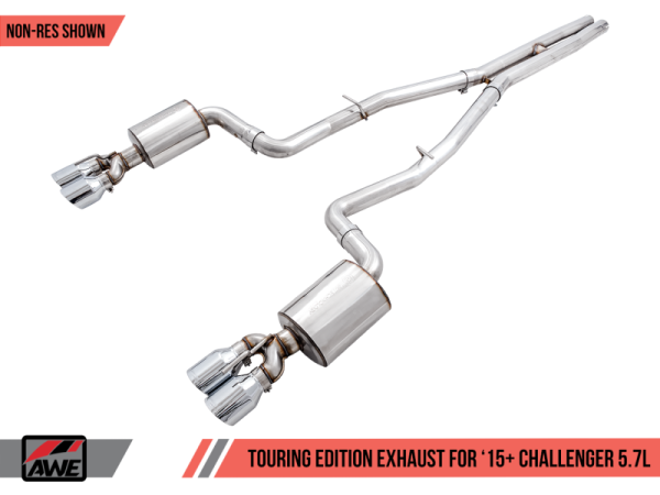 AWE Tuning - AWE Tuning 2017+ Challenger 5.7L Touring Edition Exhaust - Non-Resonated - Chrome Silver Quad Tips