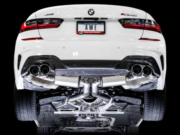 AWE Tuning - AWE Tuning 2019+ BMW M340i (G20) Non-Resonated Touring Edition Exhaust - Quad Diamond Black Tips