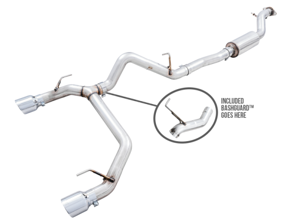 AWE Tuning - AWE Tuning 2021+ Ford Bronco 0FG Dual Rear Exit Exhaust w/Chrome Silver Tips & Bash Guard