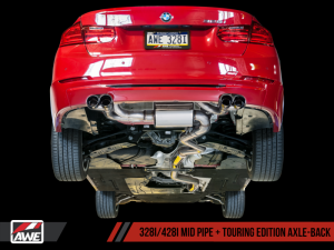 AWE Tuning - AWE Tuning BMW F3X N20/N26 328i/428i Touring Edition Exhaust Quad Outlet - 80mm Chrome Silver Tips - Image 1