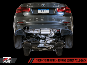 AWE Tuning - AWE Tuning BMW F3X 28i / 30i Touring Edition Axle-Back Exhaust Single Side - 80mm Silver Tips - Image 1