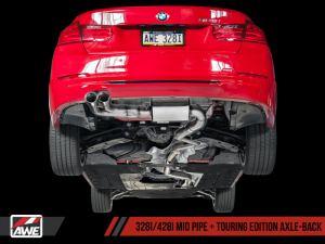 AWE Tuning - AWE Tuning BMW F3X 28i / 30i Touring Edition Axle-Back Exhaust Single Side - 80mm Silver Tips - Image 2