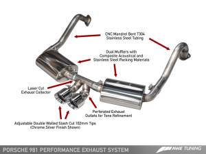 AWE Tuning - AWE Tuning Porsche 981 Performance Exhaust System - w/Chrome Silver Tips - Image 9