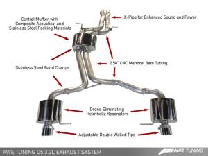 AWE Tuning - AWE Tuning Audi 8R Q5 3.2L Non-Resonated Exhaust System (Downpipe-Back) - Polished Silver Tips - Image 5