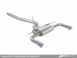 AWE Tuning - AWE Tuning Audi 8V A3 Touring Edition Exhaust - Dual Outlet Chrome Silver 90 mm Tips - Image 1