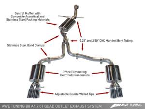 AWE Tuning - AWE Tuning Audi B8 A4 Touring Edition Exhaust - Quad Tip Polished Silver Tips - Image 1