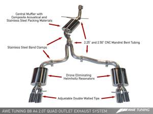 AWE Tuning - AWE Tuning Audi B8 A4 Touring Edition Exhaust - Quad Tip Polished Silver Tips - Image 5