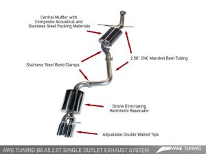 AWE Tuning - AWE Tuning Audi B8 A5 2.0T Touring Edition Single Outlet Exhaust - Polished Silver Tips - Image 4