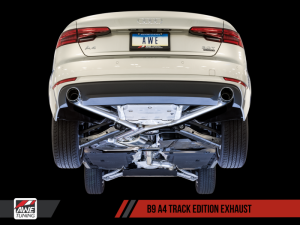 AWE Tuning - AWE Tuning Audi B9 A4 Track Edition Exhaust Dual Outlet - Diamond Black Tips (Includes DP) - Image 3