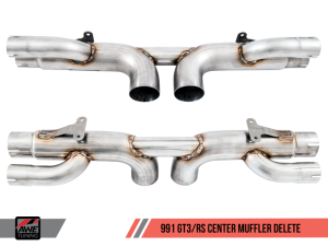AWE Tuning - AWE Tuning Porsche 991 GT3 / RS Center Muffler Delete - Chrome Silver Tips - Image 1