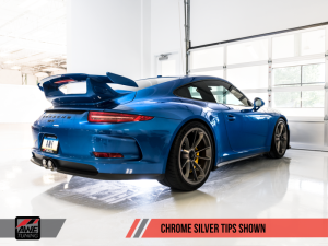 AWE Tuning - AWE Tuning Porsche 991 GT3 / RS Center Muffler Delete - Chrome Silver Tips - Image 4
