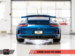 AWE Tuning - AWE Tuning Porsche 991 GT3 / RS Center Muffler Delete - Chrome Silver Tips - Image 11