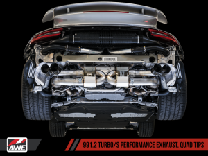 AWE Tuning - AWE Tuning Porsche 991 Turbo Performance Exhaust and High-Flow Cat Sections - Black Quad Tips - Image 4