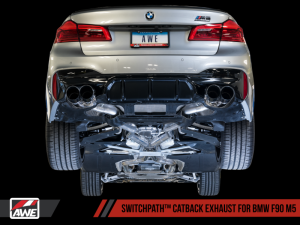 AWE Tuning - AWE Tuning 18-19 BMW F90 M5 SwitchPatch Cat-Back Exhaust- Black Diamond Tips - Image 1