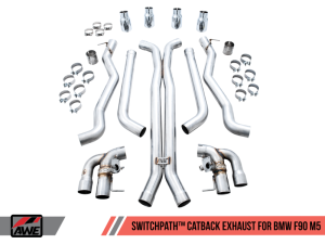 AWE Tuning - AWE Tuning 18-19 BMW M5 (F90) 4.4T AWD SwitchPath Cat-back Exhaust - Chrome Silver Tips - Image 2