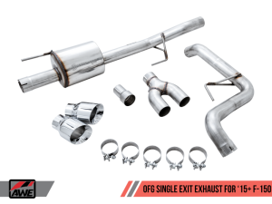 AWE Tuning - AWE Tuning 2015+ Ford F-150 0FG Single Exit Performance Exhaust System w/4.5in Chrome Silver Tips - Image 4