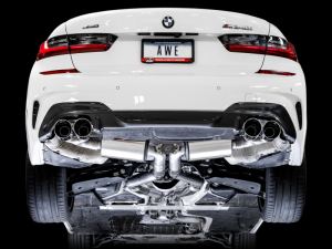 AWE Tuning - AWE Tuning 2019+ BMW M340i (G20) Non-Resonated Touring Edition Exhaust - Quad Chrome Silver Tips - Image 3