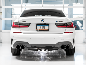 AWE Tuning - AWE Tuning 2019+ BMW M340i (G20) Non-Resonated Touring Edition Exhaust - Quad Chrome Silver Tips - Image 6