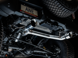 AWE Tuning - AWE Tuning 2021+ Ford Bronco 0FG Dual Rear Exit Exhaust w/Chrome Silver Tips & Bash Guard - Image 5