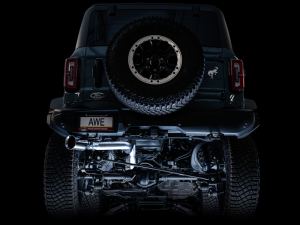 AWE Tuning - AWE Tuning 2021+ Ford Bronco 0FG Single Rear Exit Exhaust w/Chrome Silver Tip & Bash Guard - Image 3